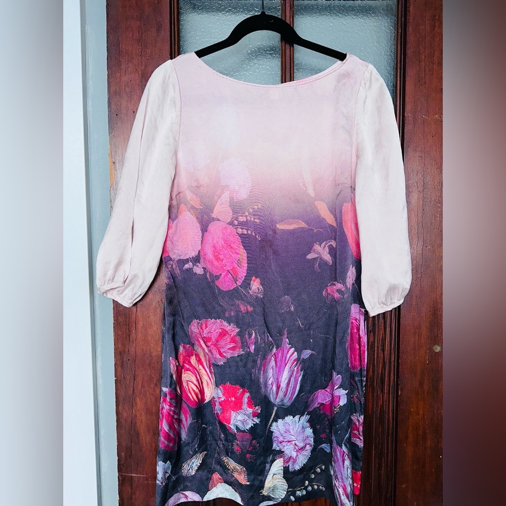 Floral MONSOON Ombre SILK Dress with Pink & white BLOOMS dark gray OMBRE’ mini - Picture 4 of 11